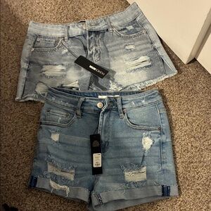 Fashion Nova Light and Medium Blue Distressed Jean Shorts
